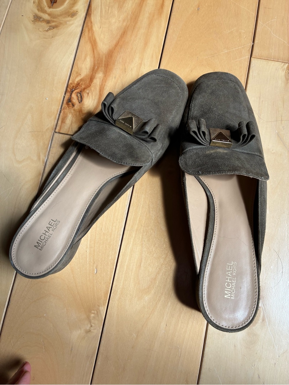 Michael Kors Olive Green Suede Backless Loafers